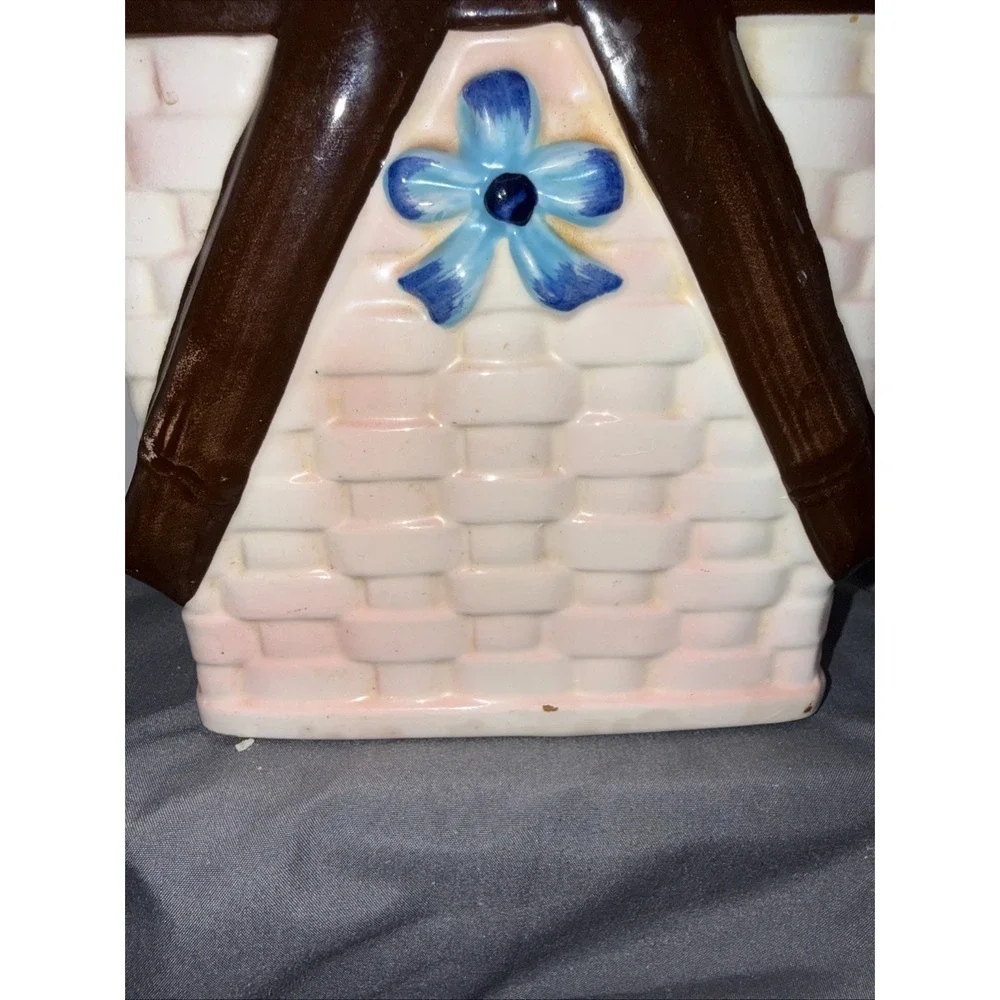 Vintage Napco MCM Basket Weave Cookie Jar w/ Lid With Bla&whit Puppy Basket Pink
